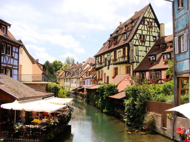 A canal and half-timbered houses in Little Venice, Colmar